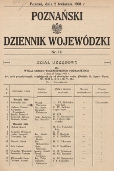 Poznański Dziennik Wojewódzki. 1931, nr 14