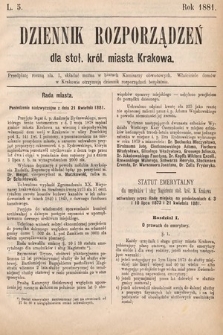 Dziennik Rozporządzeń dla Stoł. Król. Miasta Krakowa. 1881, L. 5