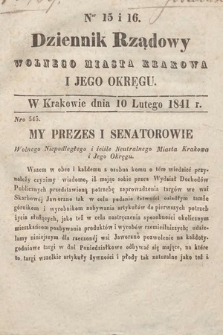Dziennik Rządowy Wolnego Miasta Krakowa i Jego Okręgu. 1841, nr 15-16