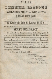 Dziennik Rządowy Wolnego Miasta Krakowa i Jego Okręgu. 1836, nr 7-8