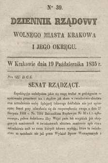 Dziennik Rządowy Wolnego Miasta Krakowa i Jego Okręgu. 1835, nr 39