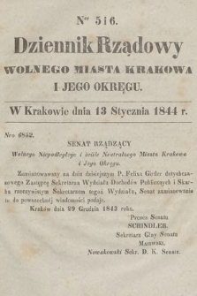 Dziennik Rządowy Wolnego Miasta Krakowa i Jego Okręgu. 1844, nr 5-6