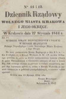 Dziennik Rządowy Wolnego Miasta Krakowa i Jego Okręgu. 1844, nr 11-12