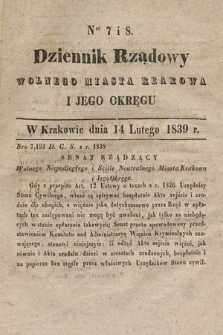 Dziennik Rządowy Wolnego Miasta Krakowa i Jego Okręgu. 1839, nr 7-8