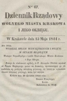 Dziennik Rządowy Wolnego Miasta Krakowa i Jego Okręgu. 1844, nr 67