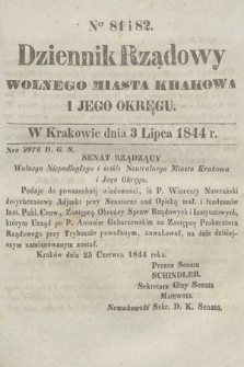 Dziennik Rządowy Wolnego Miasta Krakowa i Jego Okręgu. 1844, nr 81-82