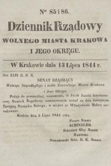 Dziennik Rządowy Wolnego Miasta Krakowa i Jego Okręgu. 1844, nr 85-86