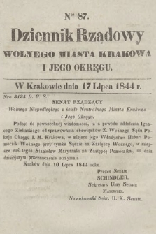Dziennik Rządowy Wolnego Miasta Krakowa i Jego Okręgu. 1844, nr 87