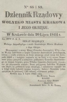 Dziennik Rządowy Wolnego Miasta Krakowa i Jego Okręgu. 1844, nr 88-89