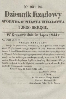 Dziennik Rządowy Wolnego Miasta Krakowa i Jego Okręgu. 1844, nr 93-94