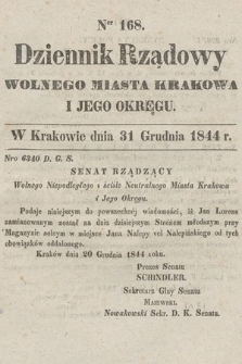 Dziennik Rządowy Wolnego Miasta Krakowa i Jego Okręgu. 1844, nr 168