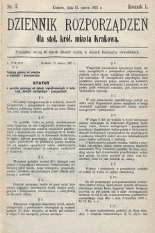 Dziennik Rozporządzeń dla Stoł. Król. Miasta Krakowa. 1921, nr 3