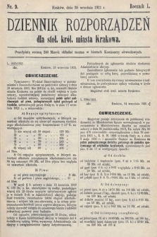 Dziennik Rozporządzeń dla Stoł. Król. Miasta Krakowa. 1921, nr 9
