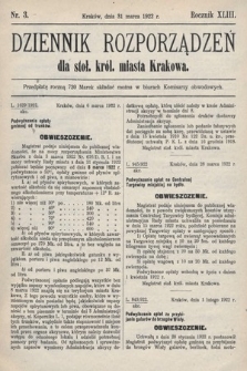 Dziennik Rozporządzeń dla Stoł. Król. Miasta Krakowa. 1922, nr 3