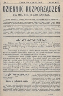 Dziennik Rozporządzeń dla Stoł. Król. Miasta Krakowa. 1923, nr 1