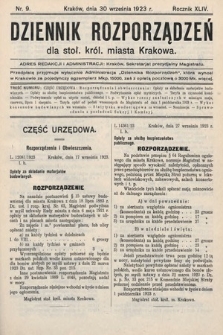 Dziennik Rozporządzeń dla Stoł. Król. Miasta Krakowa. 1923, nr 9