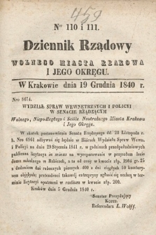 Dziennik Rządowy Wolnego Miasta Krakowa i Jego Okręgu. 1840, nr 110-111