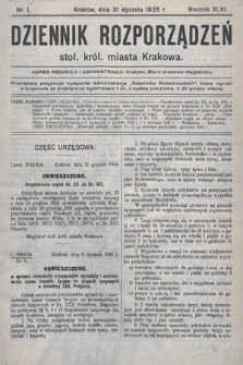 Dziennik Rozporządzeń Stoł. Król. Miasta Krakowa. 1925, nr 1