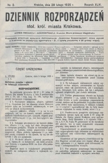 Dziennik Rozporządzeń Stoł. Król. Miasta Krakowa. 1925, nr 2