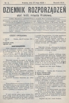 Dziennik Rozporządzeń Stoł. Król. Miasta Krakowa. 1925, nr 5
