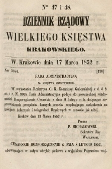 Dziennik Rządowy Wielkiego Księstwa Krakowskiego. 1852, nr 47-48