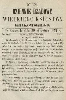 Dziennik Rządowy Wielkiego Księstwa Krakowskiego. 1852, nr 188