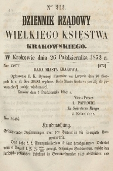 Dziennik Rządowy Wielkiego Księstwa Krakowskiego. 1852, nr 212