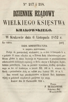 Dziennik Rządowy Wielkiego Księstwa Krakowskiego. 1852, nr 217-218