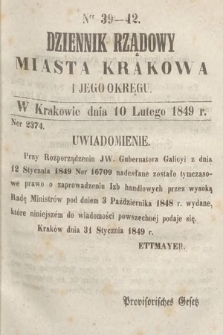 Dziennik Rządowy Miasta Krakowa i Jego Okręgu. 1849, nr 39-42