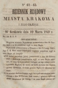 Dziennik Rządowy Miasta Krakowa i Jego Okręgu. 1849, nr 62-65