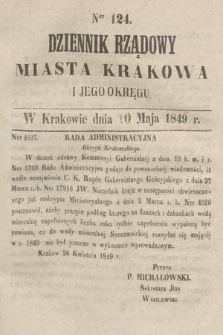 Dziennik Rządowy Miasta Krakowa i Jego Okręgu. 1849, nr 124