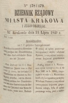 Dziennik Rządowy Miasta Krakowa i Jego Okręgu. 1849, nr 178-179