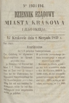 Dziennik Rządowy Miasta Krakowa i Jego Okręgu. 1849, nr 193-194