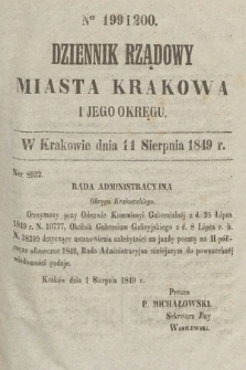 Dziennik Rządowy Miasta Krakowa i Jego Okręgu. 1849, nr 199-200