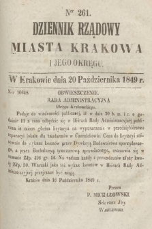Dziennik Rządowy Miasta Krakowa i Jego Okręgu. 1849, nr 261