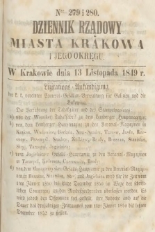 Dziennik Rządowy Miasta Krakowa i Jego Okręgu. 1849, nr 279-280