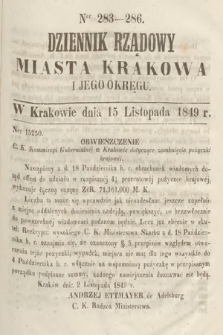 Dziennik Rządowy Miasta Krakowa i Jego Okręgu. 1849, nr 283-286