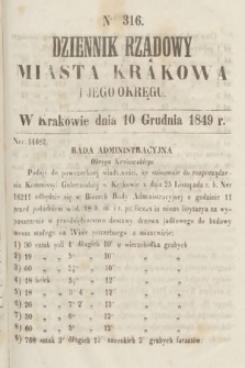 Dziennik Rządowy Miasta Krakowa i Jego Okręgu. 1849, nr 316