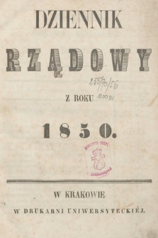 Dziennik Miasta Krakowa i Jego Okręgu. 1850, Regestr Dziennika