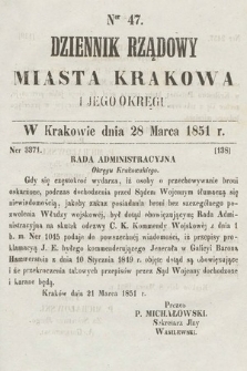 Dziennik Rządowy Misata Krakowa i Jego Okręgu. 1851, nr 47