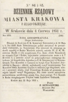 Dziennik Rządowy Misata Krakowa i Jego Okręgu. 1851, nr 84-85