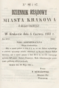 Dziennik Rządowy Misata Krakowa i Jego Okręgu. 1851, nr 86-87