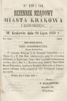 Dziennik Miasta Krakowa i Jego Okręgu. 1850, nr 150-151