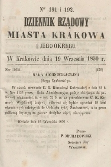 Dziennik Miasta Krakowa i Jego Okręgu. 1850, nr 191-192