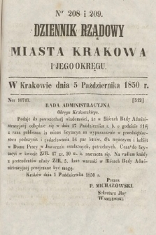 Dziennik Miasta Krakowa i Jego Okręgu. 1850, nr 208-209