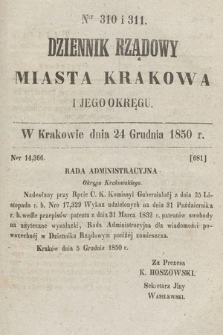 Dziennik Miasta Krakowa i Jego Okręgu. 1850, nr 310-311