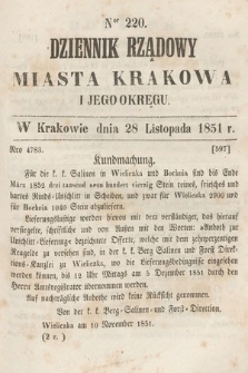 Dziennik Rządowy Misata Krakowa i Jego Okręgu. 1851, nr 220