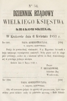 Dziennik Rządowy Wielkiego Księstwa Krakowskiego. 1853, nr 54