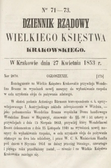 Dziennik Rządowy Wielkiego Księstwa Krakowskiego. 1853, nr 71-73