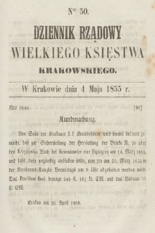 Dziennik Rządowy Wielkiego Księstwa Krakowskiego. 1855, nr 50